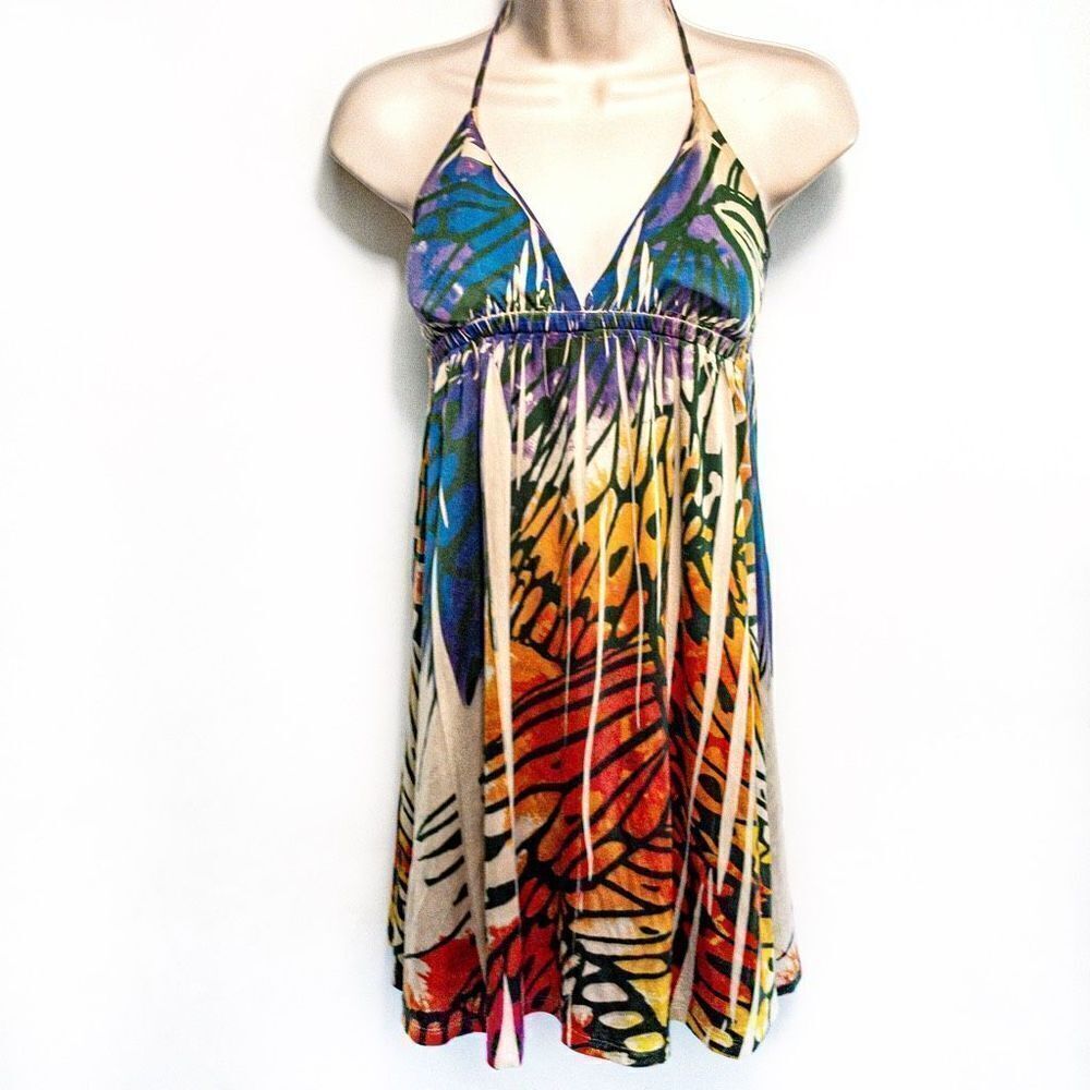 Body Central Butterfly Print Fit & Flare Halter Sundress Mini Sz S